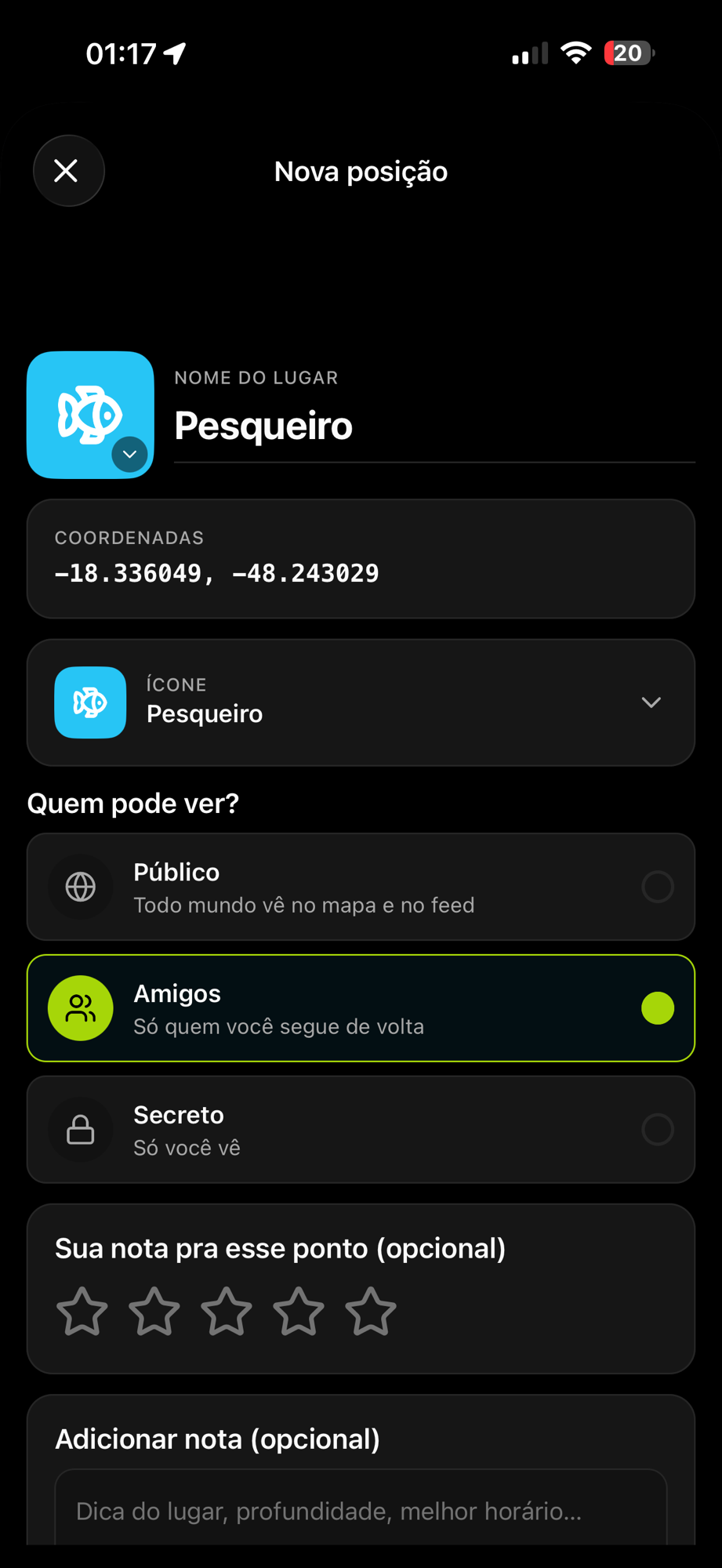 Tela do app SuaPesca